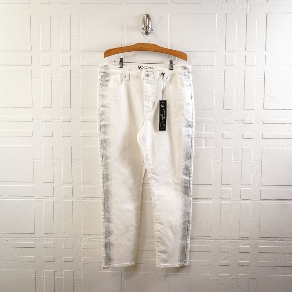White Womens Jeans with Metallic Side Detail